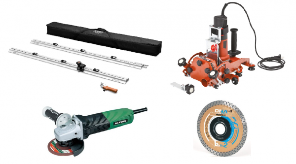 RAIMONDI RAIZOR- SISTEMA PER IL TAGLIO DI LASTRE DI GRANDE FORMATO + POWER RAIZOR - GRUPPO DI TAGLIO AD ANGOLO VARIABILE + SMERIGLIATRICE HIKOKI G13VA 125 MM 1500 W + DISCO MONTOLIT CTX 125 MM